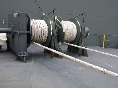 Mooring ropes stowed on drums